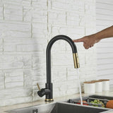 2023 Brushed Gold Spout Matte Black pull out with spray function kitchen mixer tap faucet V549-EB373451323482