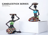 2PCS Vintage African Women Statue Candle Holders Resin Figurines Fits Up to 3.5cm Diameter Candles V1294-YM0523-220329XA01
