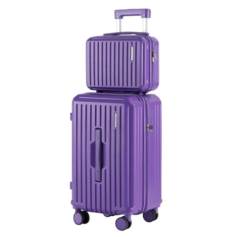 Wanderlite 2pcs Trunk Luggage Suitcase Travel Carry On TSA Lock 12" 20" Purple LUG-ABS-TRUK-12-20-PR