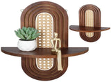 2PCS Floating Wall Shelves, Wall-Mounted Bohemian Rattan Shelf Supports 20 Lbs, Decorative Wood Mid V1369-AZ3-W-08834