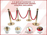 4 x Queue Barriers 3 Ropes Exhibition Crowd Control Bollards V63-844481