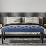 Cate Button-Tufted Upholstered Bench by Sarantino - Blue Linen BCH-438-BU