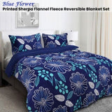 Ramesses Blue Flower Printed Sherpa Flannel Fleece Reversible Blanket Set Queen/King V442-KIT-BLANKET-SHERPAFLOWER-BLUE-QS