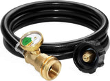 5 Feet Propane Tank Extension Hose with Gauge -Leak Detector Replacement for Gas Grill, Heater and V1188-CYX-DP-284