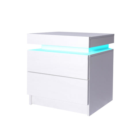 Levede Bedside Tables RGB LED Side Table White FU6001-WH