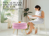Ottoman Foot Stool Velvet Fabric Metal Leg Round PINK V274-FT-VST-1596-PK