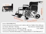 Wheelchair Steel Transport Chair Foldable Wheelchair 24-In W Seat 300lbs V952-FWYSLYTGHX24GCRZ7V0