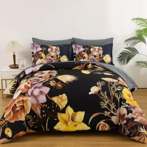 Soft Floral Leaf Comforter Set, King Size, Quilted Bedding with Pillowcases V745-MAB010953AJ3