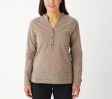 ExOfficio Dryflylite Top T Shirt Long Sleeve Womens T Shirt UV Protection in Acorn V563-XOFICIO-2001-0906-ACRN-S