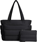 Puffer Tote Bag for Women, Lightweight Puffy Handbag with Compartments, Quilted Shoulder Bag for V1258-DP02-C-1317