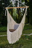 Fringed Cotton Rope Mexican Hammock Swing from Mexico in Ivory V97-CHSCHIVORY