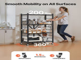 4-Tier Foldable Storage Shelf with Wheels, 66 cm W x 33 cm D x 117 cm H Folding Metal Rack Shelving V952-YDKZDHJHS4C1GV6EX001V0
