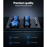 Devanti Gas Cooktop 60cm Stove Hob Black CT-GAS-4SDB-BK