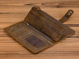Vintage Crazy Horse Leather Double Zip Long Wallet, Top Grain Leather Bi-Fold Large Capacity Clutch, V1232-SNQB-NS-001