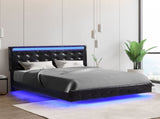 Levede Floating Bed Frame Double with Headboard LED Lights Mattress Base BF1060-D-BK