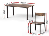 Artiss Dining Table and Chairs Set of 5 Compact Kitchen Furniture Rustic Brown DSET-U-5007-BR