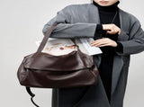 Large Capacity Women's Top-Grain Leather Tote Vintage Soft Leather Shoulder & Crossbody Bag for V1232-DRLDJB-002