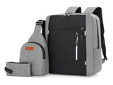 Grey 3 Piece Mens Backpack Set with Sling Bag and Pouch USB Charging Port Large Capacity Laptop V888-ELOSUNG40686
