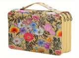 Yellow Background Flowers Pattern 124-Slot Large Capacity Zippered Pencil Case - Triple-Layer V888-ELOSUNG17147