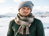 Striped Wool-Blend Beanie & Plaid Fringed Scarf Set Soft Knit Hat and Oversized Shawl V888-ELOSUNG54006