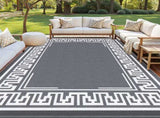 Gardeon Outdoor Rugs 274x366cm Large Carpet Reversible Area Mat PP Dual-Sided Patio Rug Greek Key OR-9X12FT-FRAME-GY