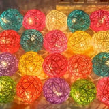 1 Set of Multi Coloured 5cm Rattan Cane 50 Ball Battery Powered LONG 5m String Lights Christmas Gift V382-MULTICOLRATTBALLBATT50