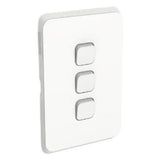 Clipsal Iconic Switch Flush Mount Rocker Standard 3 Gang 10A/AX 250V 1 Pole 1/2 Way Vertical Vivid V1202-9311554786045