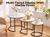Artiss Nesting Coffee Table Set of 3 Round Stackable Side End Tables Marble Finish White FUR-V-COF-04-MBWH