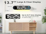 13.7" Large LED Digital Wall Clock - Auto Dimming, Temperature Display, Ideal for Bedroom & V1232-SXJSJ001