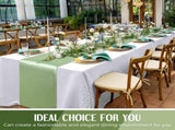 16 Pcs White and Sage Green Disposable Plastics and Satin Table Runner Set 54x108 Inch V1258-DP02-WO-123