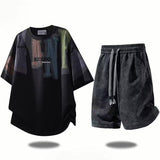 Men's Oversized T-shirt and Shorts Set for Summer Casual Daily Wear, Gym, Beach, and Street Style, V1107-CS-OLGPFGG40