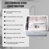 510x450mm Handmade 1.5mm 16 Gauge Stainless Steel Kitchen Laundry Sink with Waste V63-846381