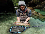Floating Folding Fishing Landing Net, Rubber Coated Net with Fixed or Telescopic Handle for Kayak, V1189-LC-AMZ-00145