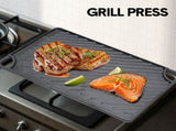 Reversible Cast Iron Griddle Rectangular BBQ Plate 43x24cm Double-Sided Flat Top Griddle Pan and V985-GRILLPRESS