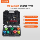 14 pcs Universal Radiator Pressure Tester Kit, Coolant Pressure Tester Kit with Manual Pump and V952-SRQLQYYLCSY192TC2V0