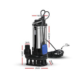 Giantz 2000W Max. Submersible Dirty Water Pump Bore Tank Well Steel Automatic PUMP-SUBM-28-BK