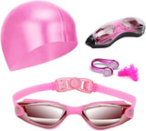 Pink Swim Goggles Set with Cap, Nose Clip, Earplugs & Case Anti-Fog UV Protection for Men & Women V1107-SWIM GOGGLES SET