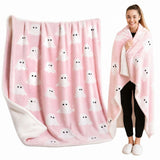 Soft Flannel 2D Ghost Print Throw Blanket, Pink Cute Ghost Plush Blanket, Cozy Lightweight Polyester V1366-AZ2-W-24793