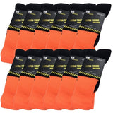 12x Pairs HI VIS SOCKS Workwear Work Safety High Visibility Fluro Cushioned BULK - Orange - 6-11 V563-12XBR-HIVISSOX-ORG6-11