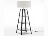 Eiffel 3 Tier Natural Wood Floor Lamp w/ Storage Shelves Off White Linen Shade V563-75174
