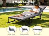 Gardeon 3-in-1 Sun Lounger Folding Camping Chair Adjustable Recliner Patio Furniture for Office Nap, FF-LOUNGE-CHAIR-BK