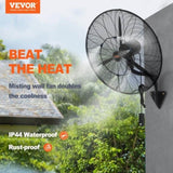 VEVOR Wall-Mount Misting Fan Oscillating Metal Fan 61.6 cm 3 Speed Waterproof V952-GYBGSFSYCSS24BCVOV3