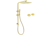 WELS Brushed Gold Dual Shower Set Large Round 12" Rainfall Head Metal Handheld Silde Rail Wall Taps V1233-S4902ABGSS019CBGKSR112GKC0292BG