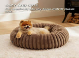 Calming Donut Pet Bed - Faux Rabbit Fur Soft Warm Round Cat Dog Bed - Plush Cozy Cuddler for Small V1258-DROP002-PETBED-01-CAM-L