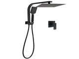 Matt Black Square 10" Thin Shower Head 3 Modes Handheld Gooseneck Arm Twin Set Mixer V1233-A702BHS002M4CBKSS110BKSQ201B