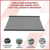 5.0m x 3.0m Retractable Folding Arm Awning Heavy Duty Full Cassette Motorised V63-821243