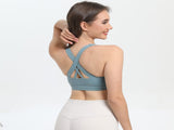2-Pack Blue High-Support Shockproof Sports Bra - Women's Backless Yoga Running Vest with V888-ELOSUNG39894