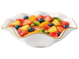 8" White Ceramic Decorative Bowl, Ruffle Edge Serving Bowl with Golden Rim, 320oz Shallow Fruit V1192-AZ-W-18519