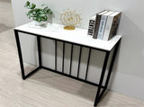 80cm White & Grey Sintered Stone Console Table Storage Table Behind Sofa W/ Black Metal Frame V767-JJ-XZ711-BLB