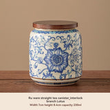 Ru Kiln tea jar, blue-and-white ceramic canister, airtight tea storage, floral tea container, V1102-122-23629-CYN-7